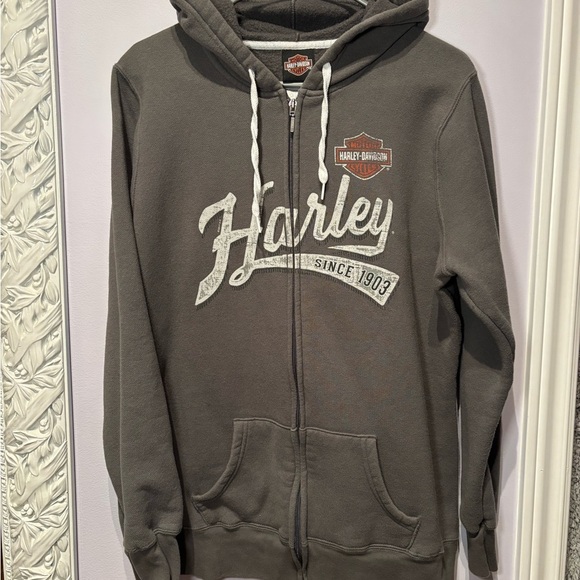 Harley-Davidson Tops - Women’s Harley-Davidson Charcoal Casual Zip Up Hoodie with Logo size XL